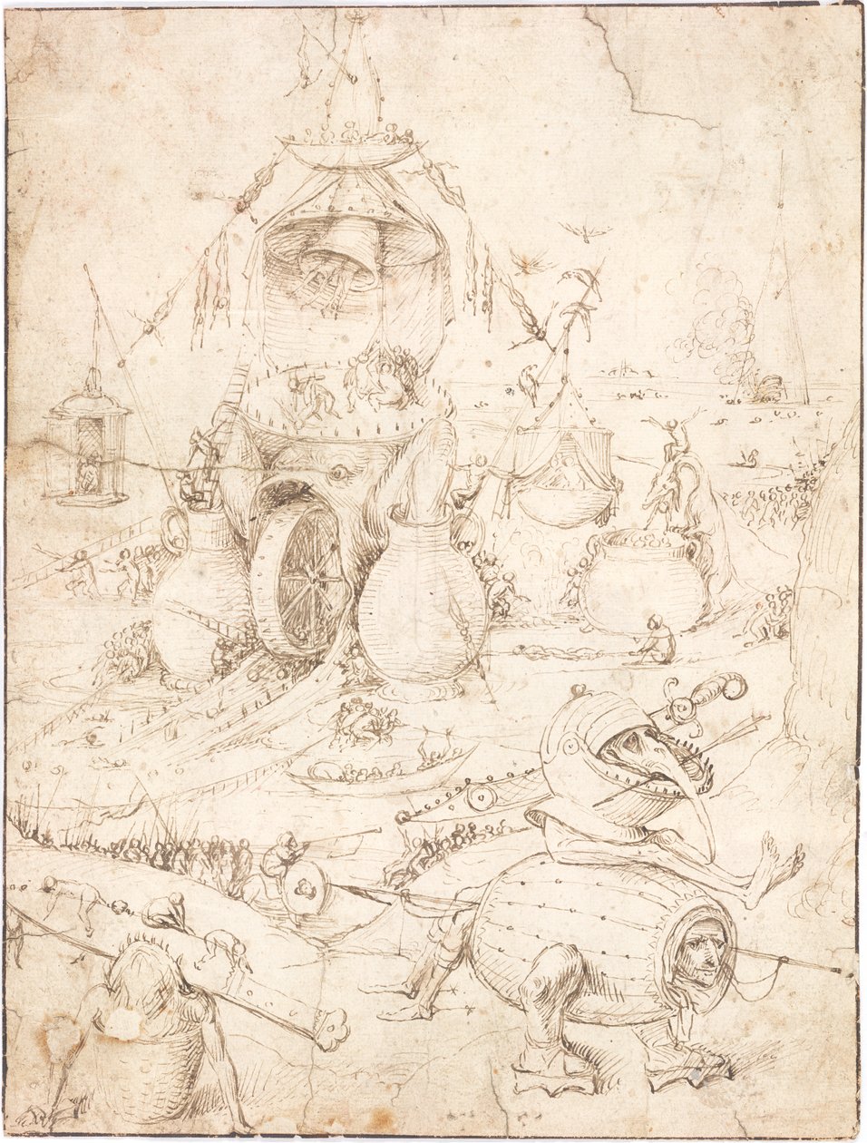 Höllenszene mit einem Fischmonster mit einem Rad im Maul von Follower of Hieronymus Bosch