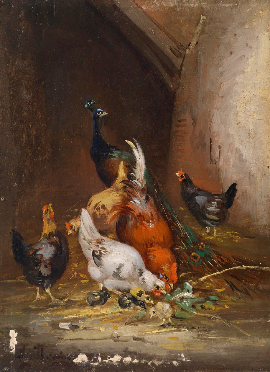Hühner und ein Pfau von Claude Guilleminet