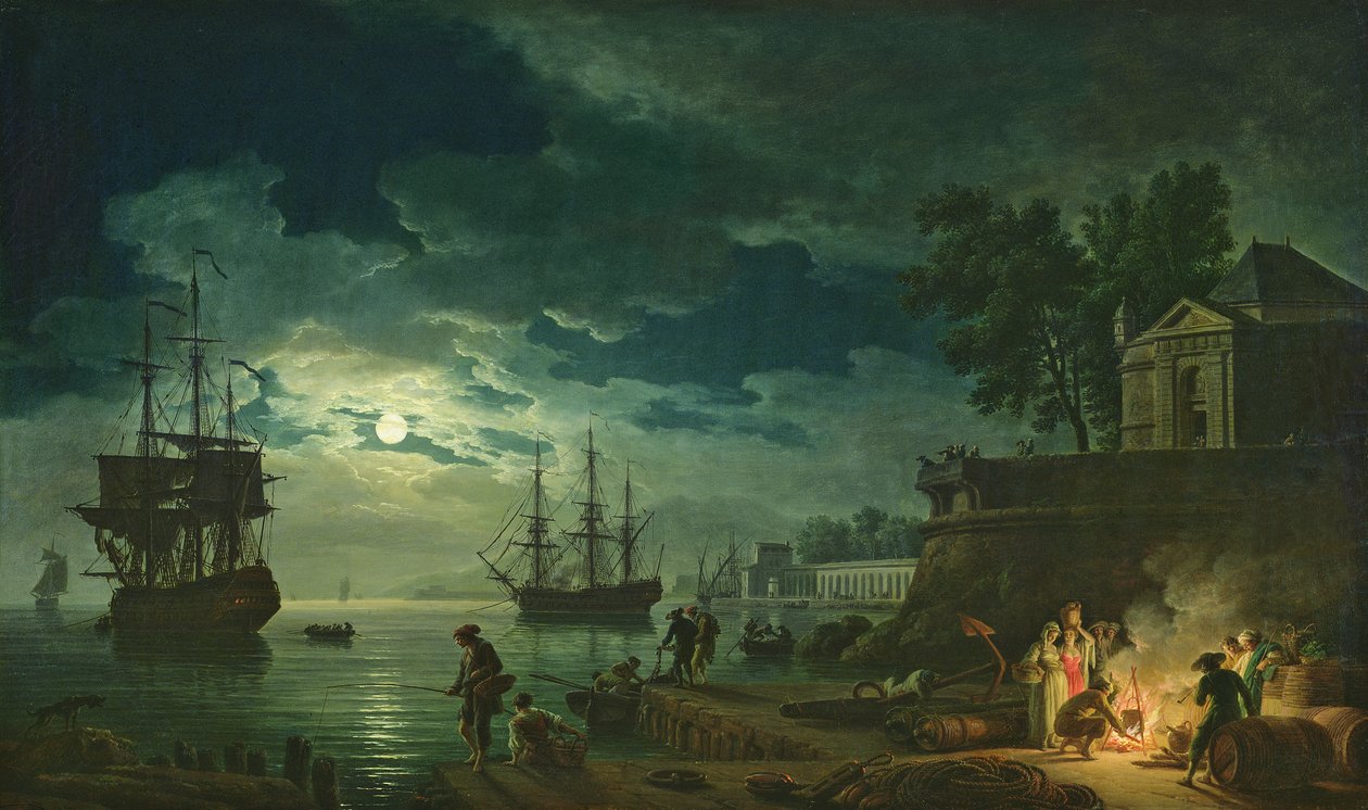 Nacht: Ein Hafen im Mondlicht, 1748 von Claude Joseph Vernet