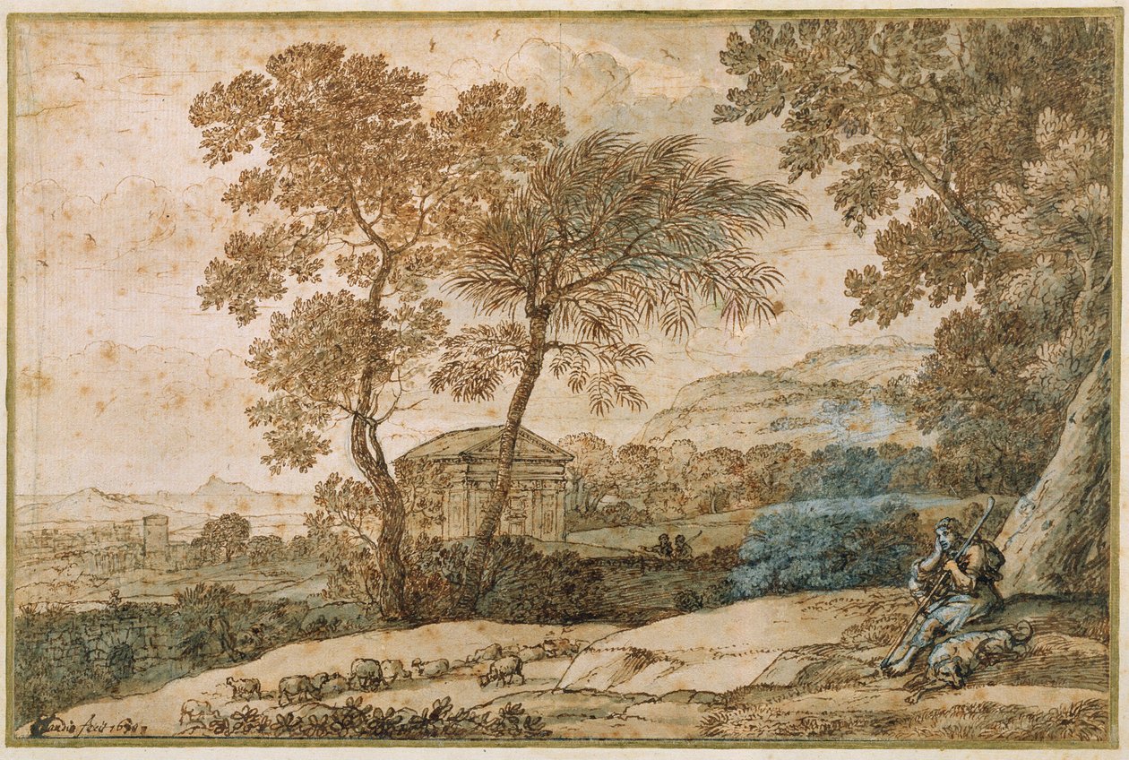 Landschaft mit einem Hirten und seinem Hund von Claude Lorrain