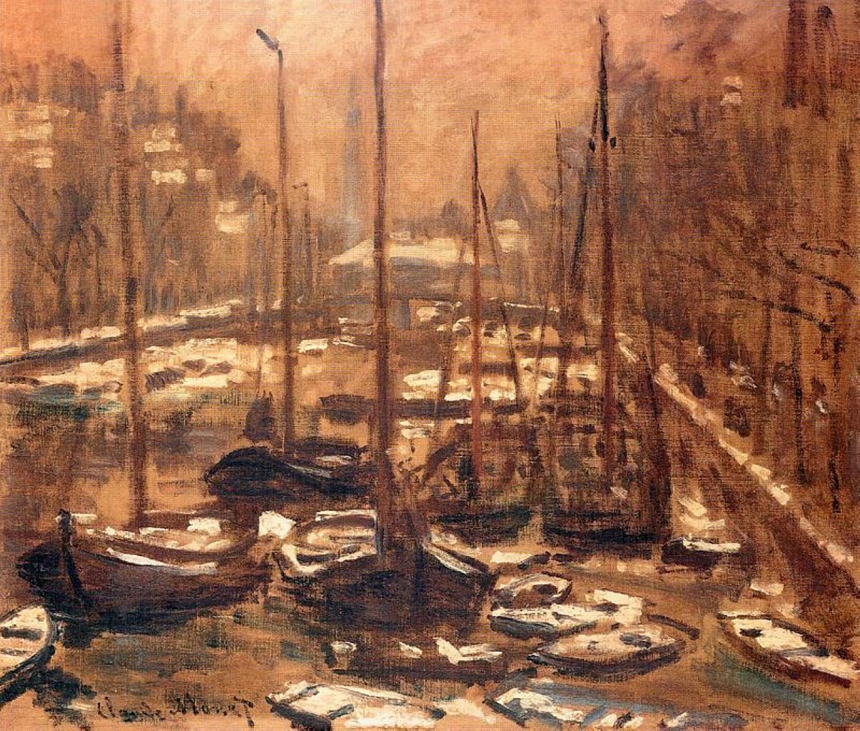 Der Geldersekade in Amsterdam im Winter von Claude Monet