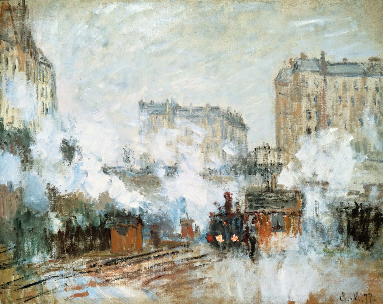 Außenansicht des Gare Saint-Lazare, Ankunft eines Zuges, 1877 von Claude Monet