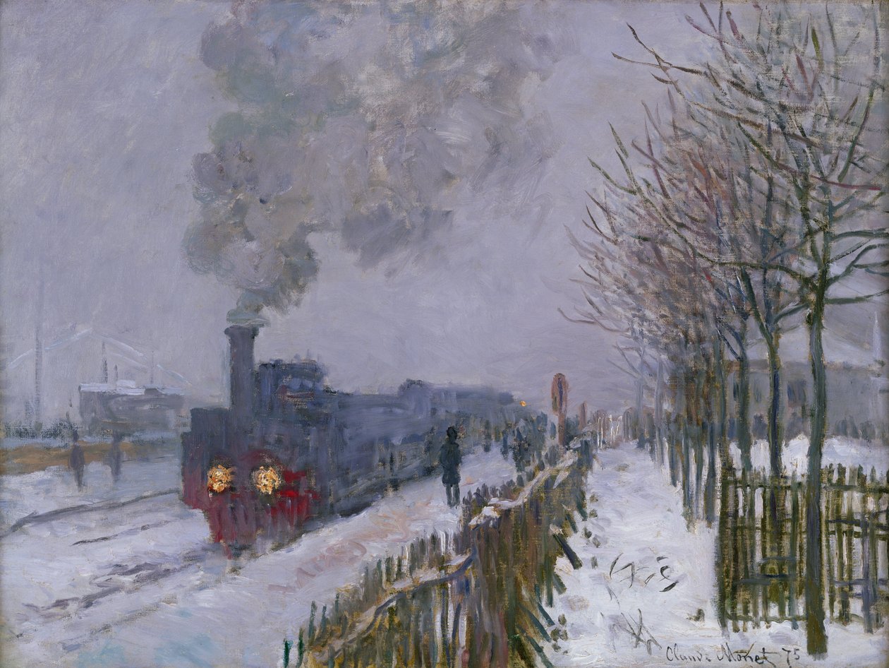 Zug im Schnee oder Die Lokomotive, 1875 von Claude Monet