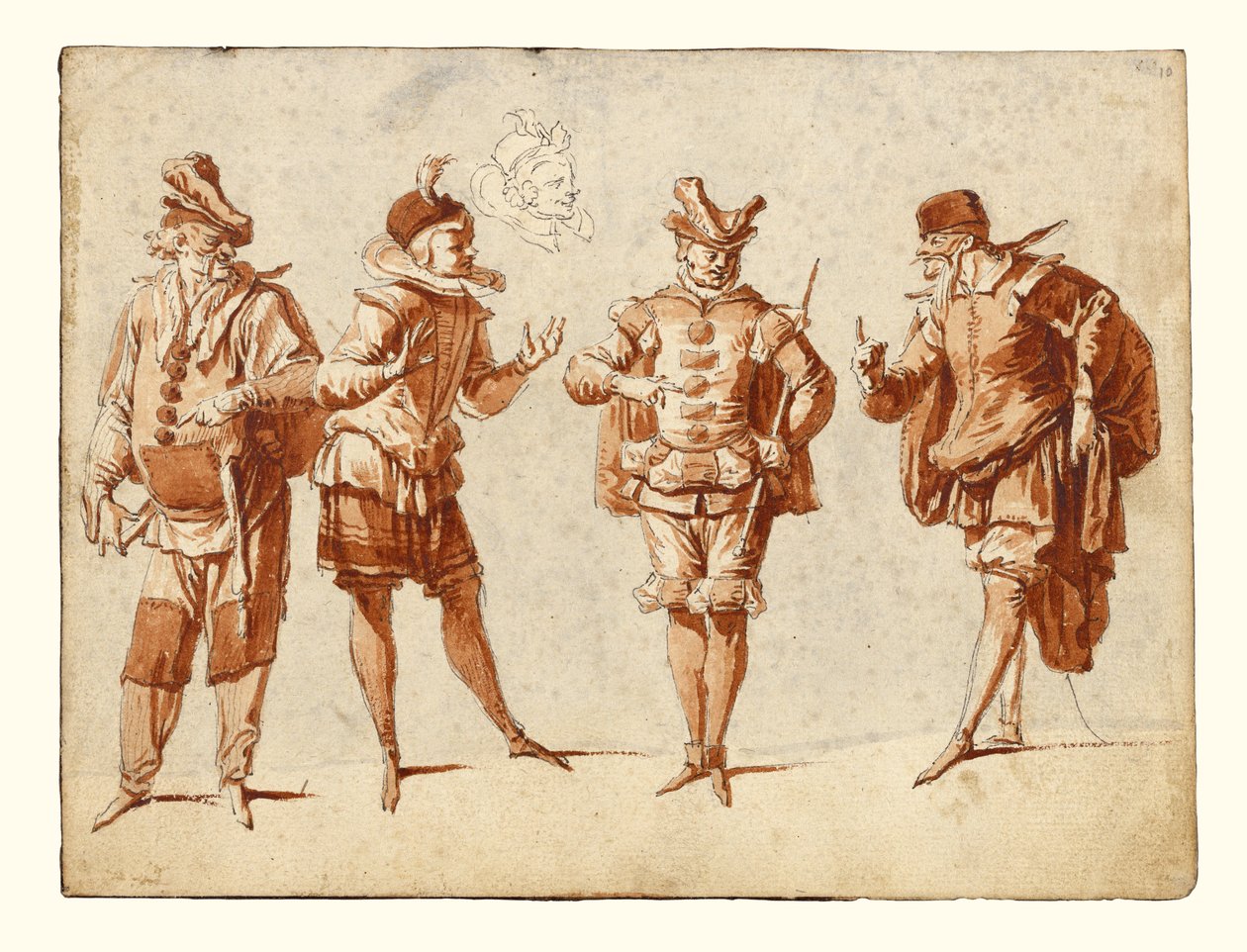 Vier Figuren in Theaterkostümen von Claude Gillot