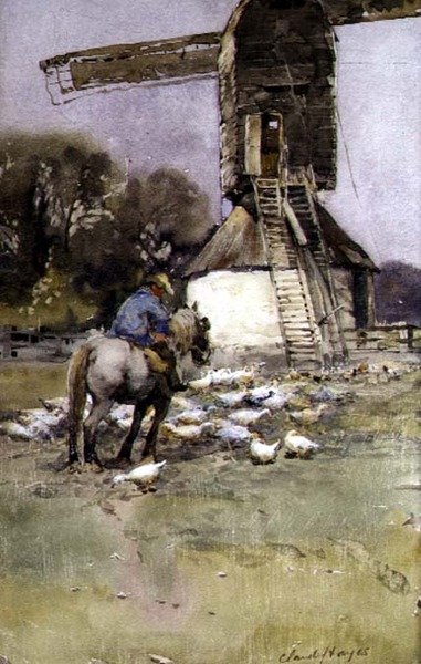 Reiter bei einer Windmühle von Claude Hayes