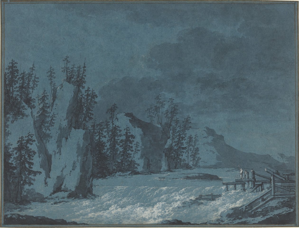 Flussstromschnellen bei bewaldeten Klippen von Claude Louis Chatelet