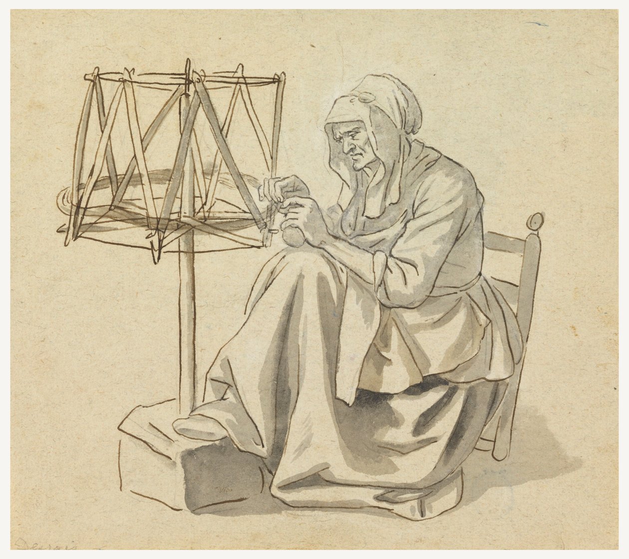 Eine alte Frau beim Spinnen von Claude Louis Desrais