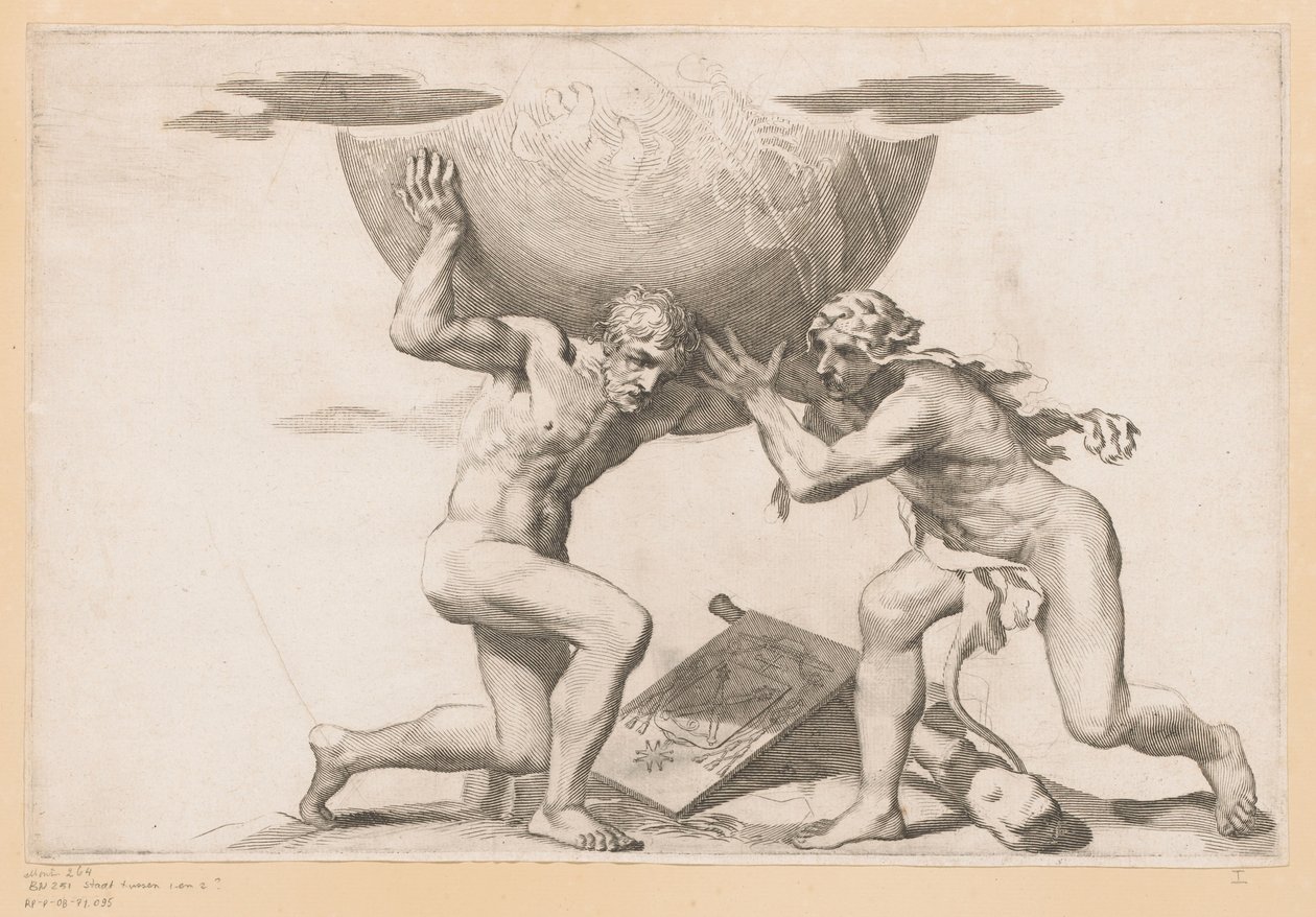 Atlas gibt den Himmelsglobus an Herkules von Claude Mellan (possibly)