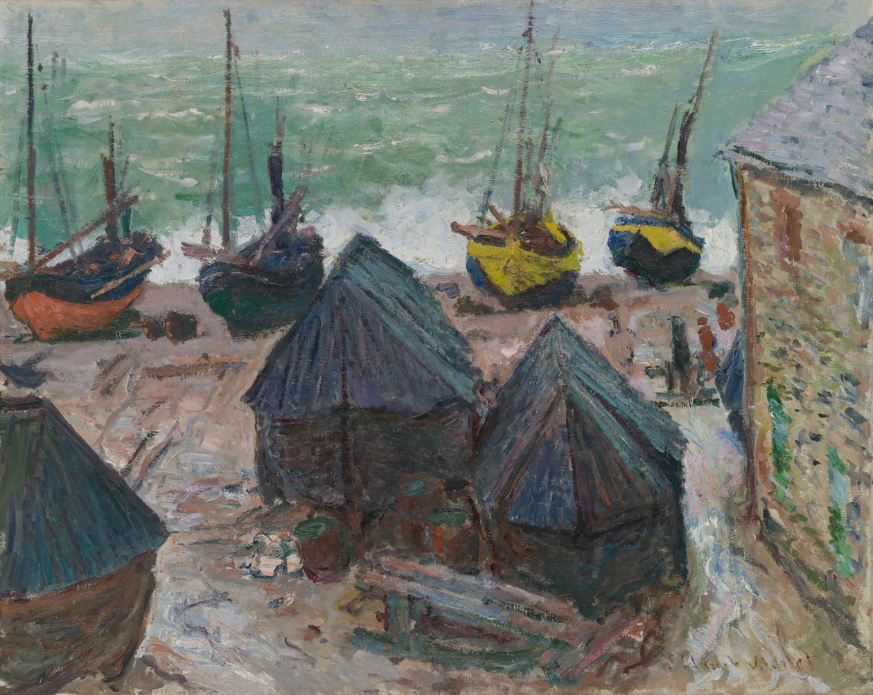 Boote am Strand von Étretat von Claude Monet