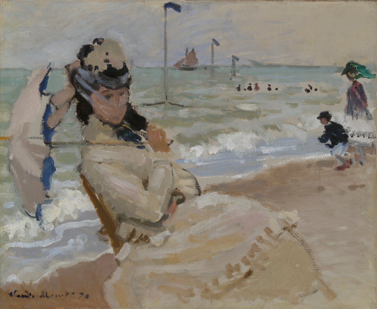 Camille am Strand von Trouville von Claude Monet