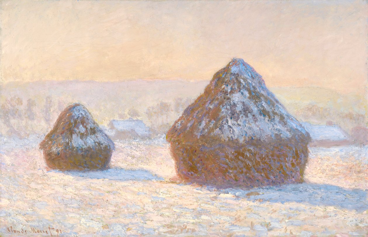 Getreideschober, Schneeeffekt, Morgen von Claude Monet