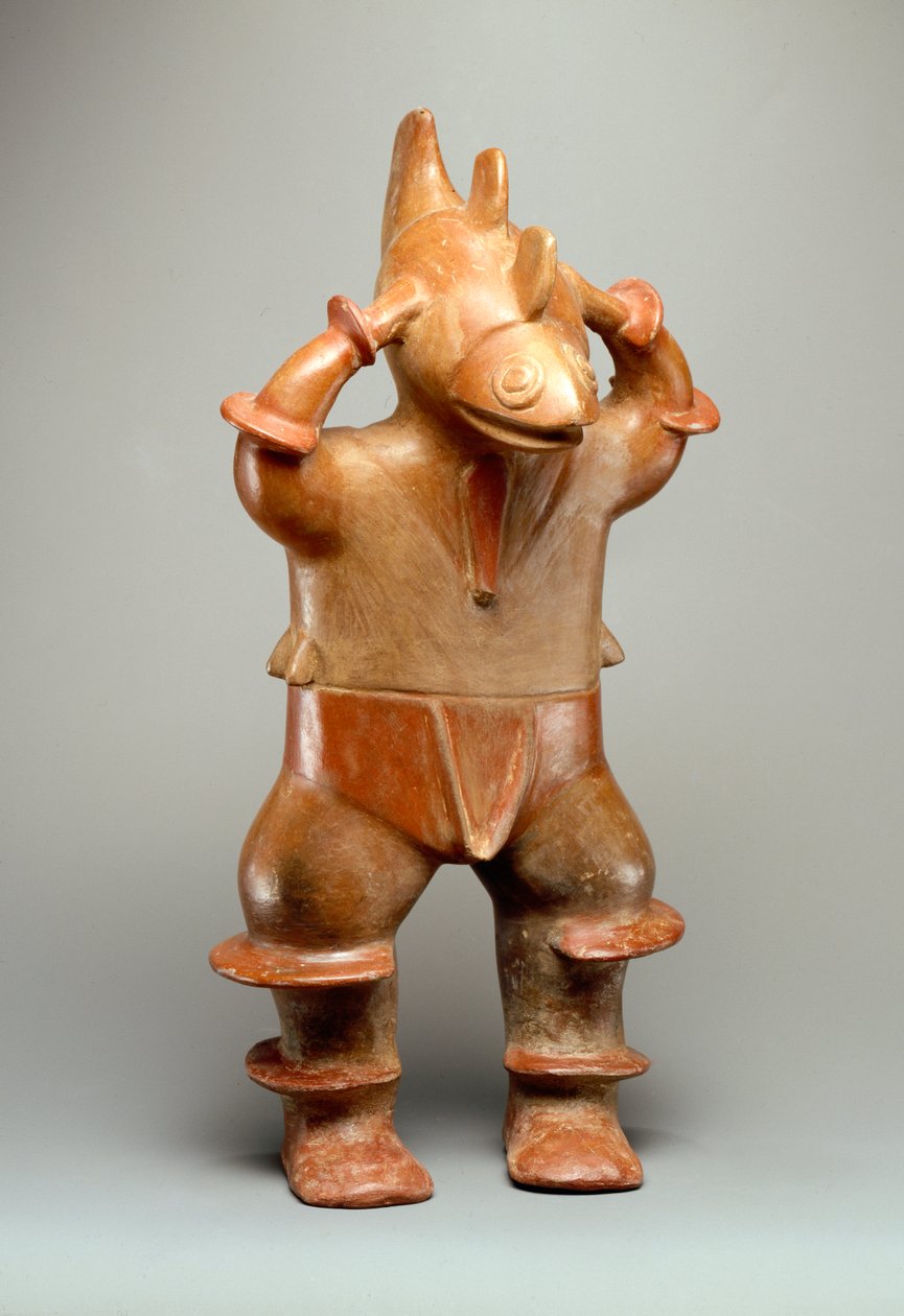 Männliche Figur mit Hai (Irdenware) von Colima Culture