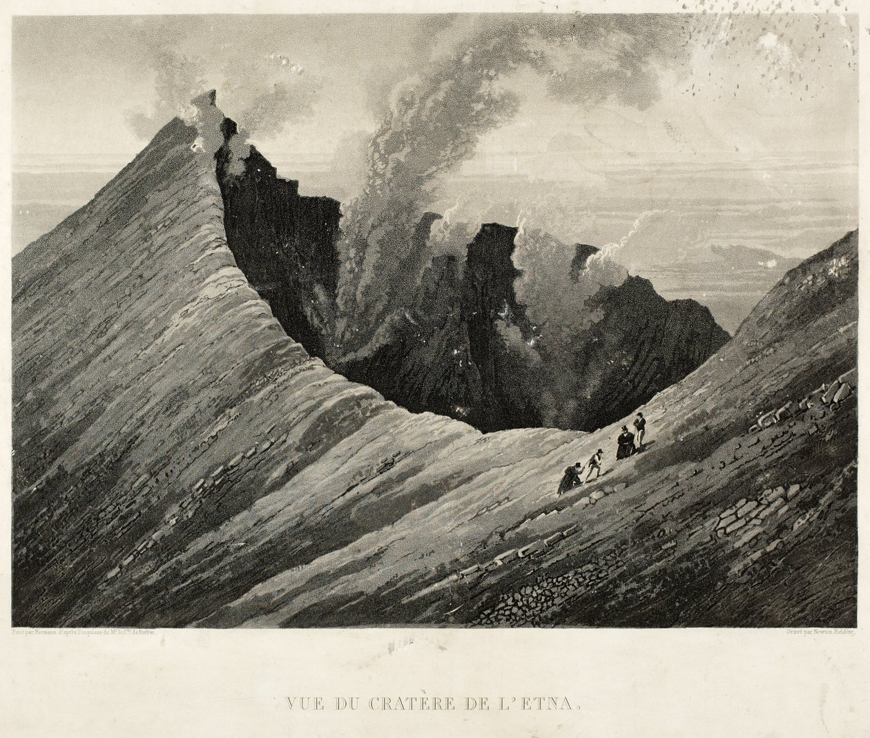 Ansicht des Kraters von Ätna, graviert von Newton Fielding von Comte de Forbin