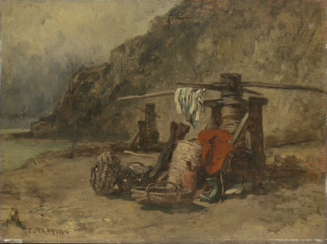 Strandansicht mit Kaapstanders von Constant Emile Troyon