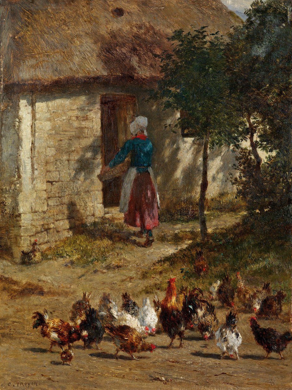 Hühner vor einem Bauernhaus von Constant Troyon