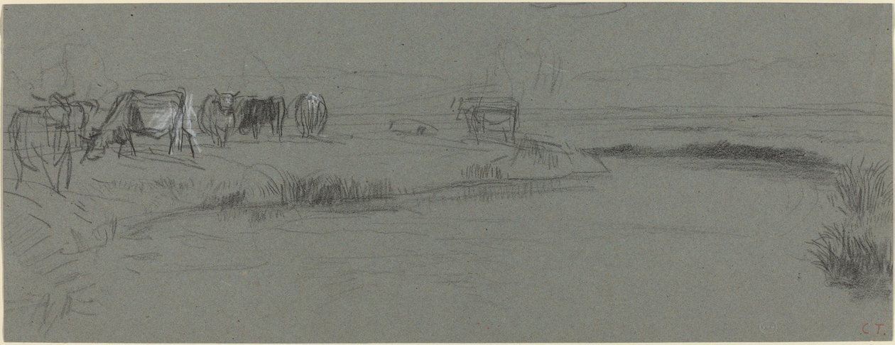 Flussufer mit Vieh von Constant Troyon