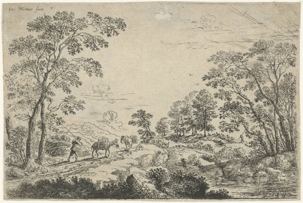 Landschaft mit Maultiertreiber von Cornelis Matthieu