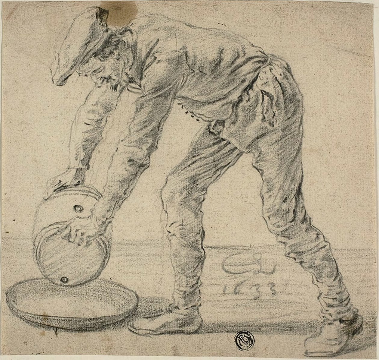 Mann mit einem Fass von Cornelis Saftleven