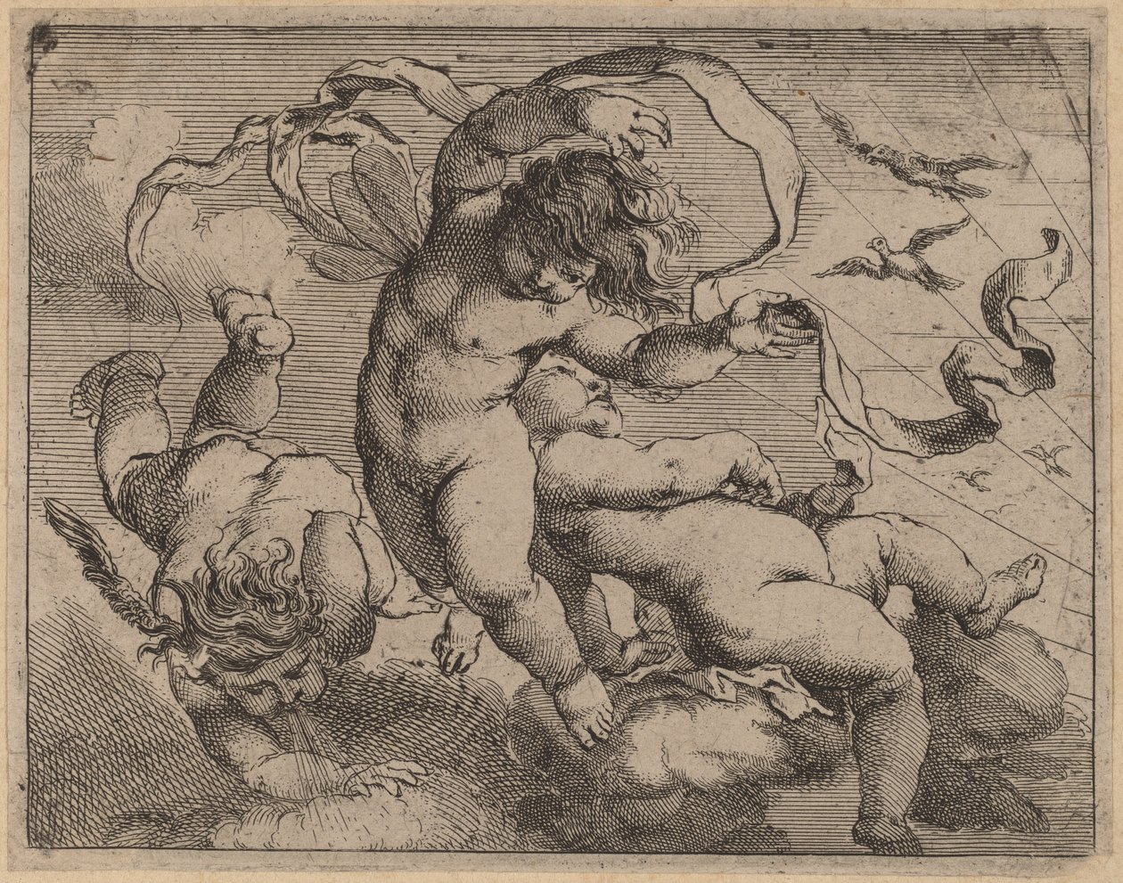 Drei fliegende Putti von Cornelis Schut I