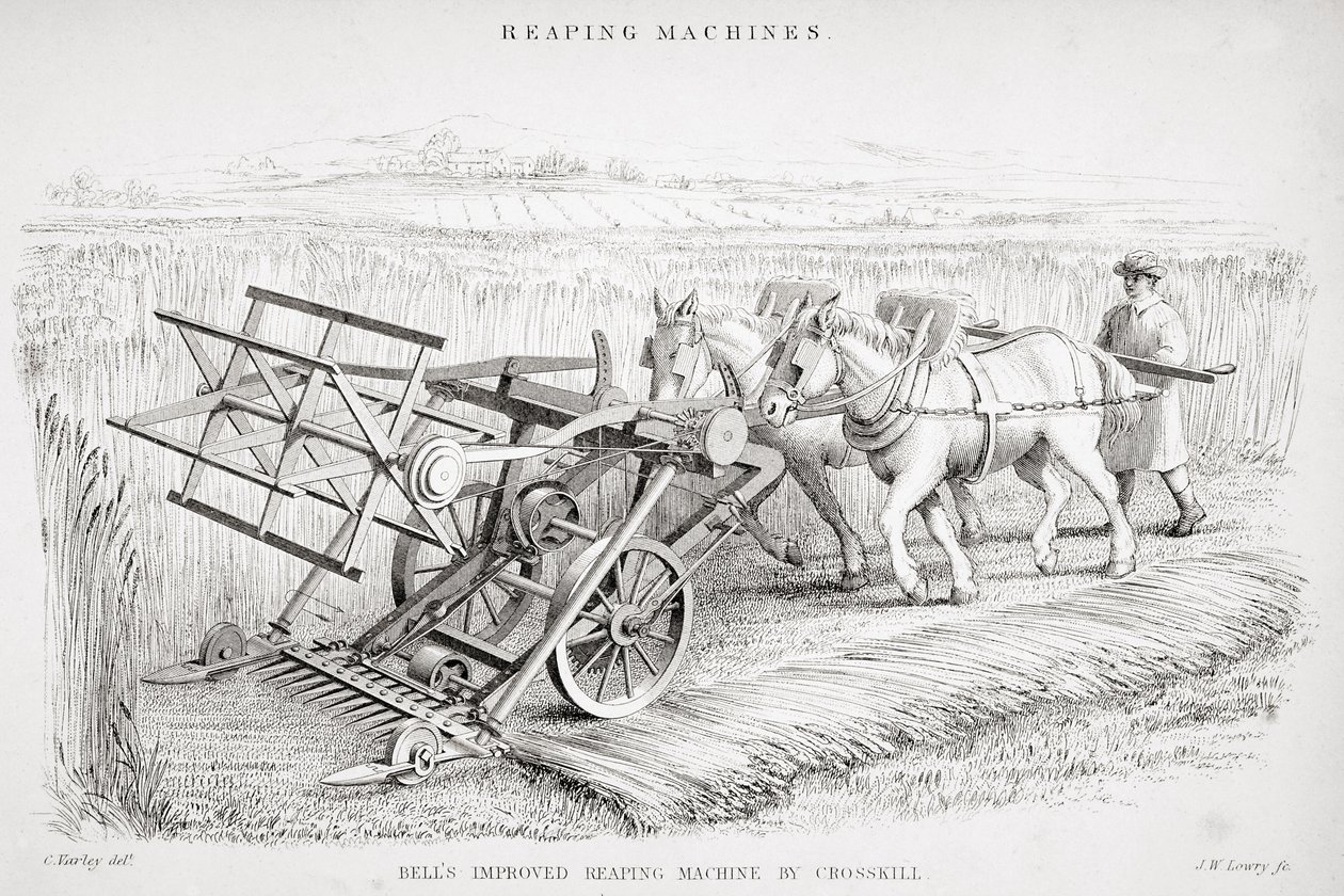Bells verbesserte Erntemaschine, graviert von J.M. Lowry von Cornelius Varley