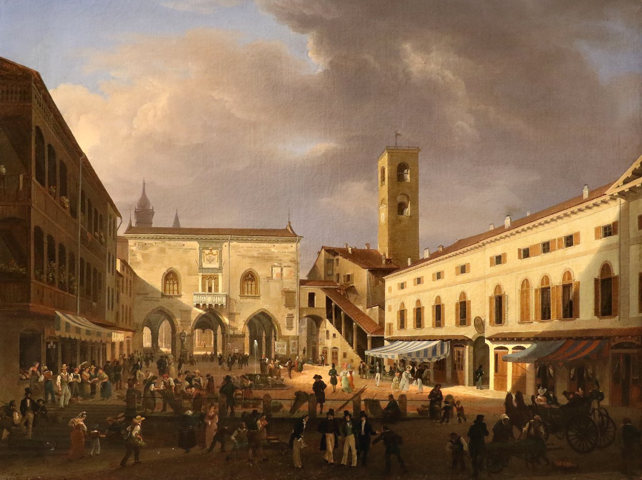 Ansicht der Piazza Grande in Bergamo von Costantino Rosa