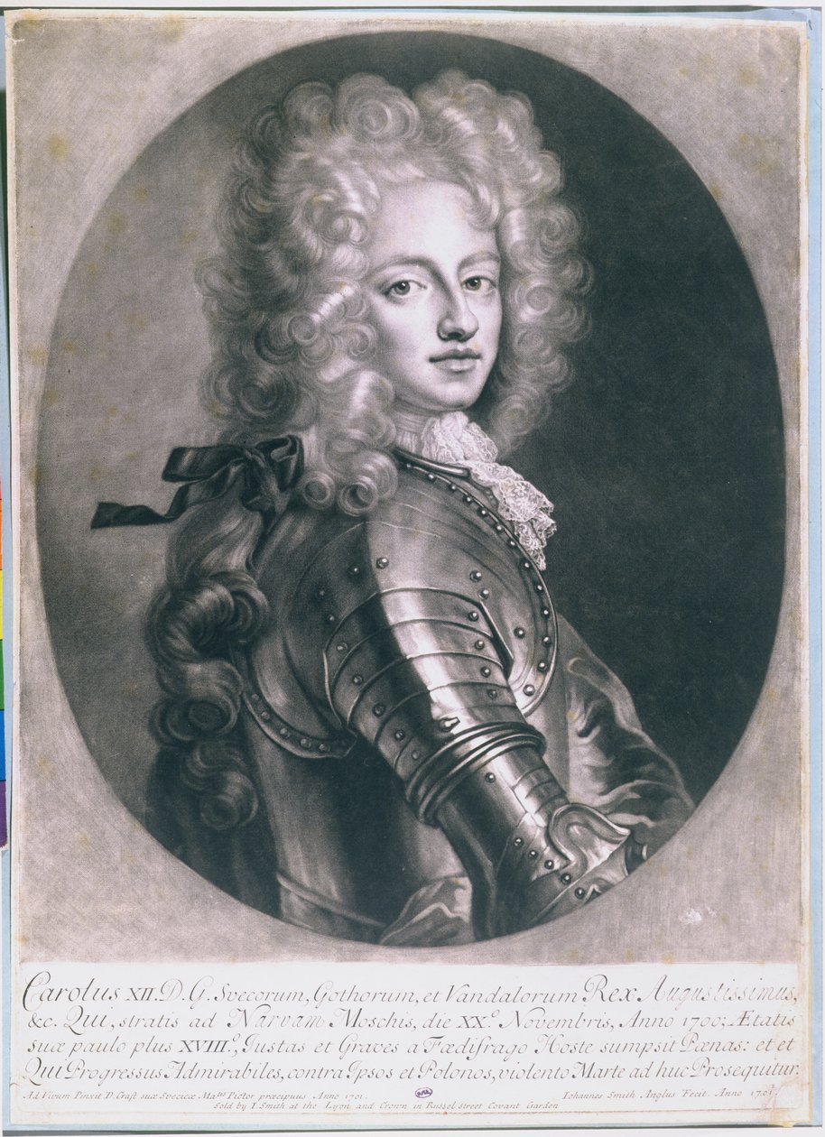 König Karl XII. (1682-1718) von Schweden, graviert von John Smith, 1701 von D. Craft