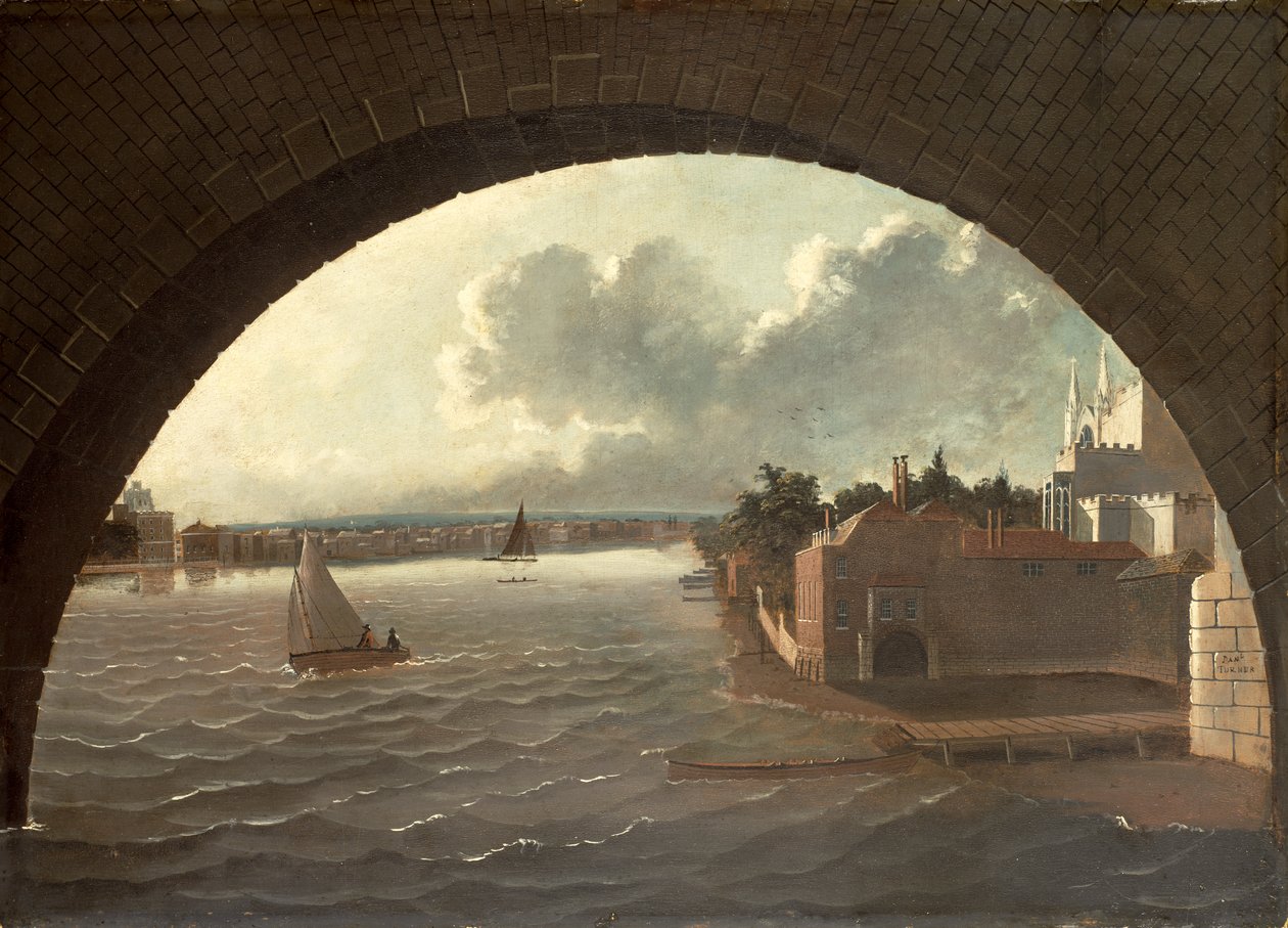 Die Themse bei Westminster durch den Bogen einer Brücke gesehen von Daniel Turner