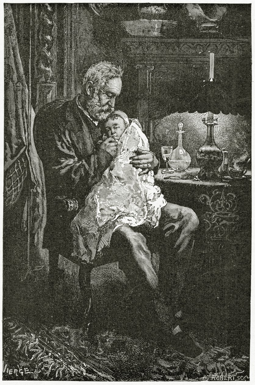 Das kranke Kind, 19. Jahrhundert (Schwarz-Weiß-Gravur) von Daniel Urrabieta Vierge
