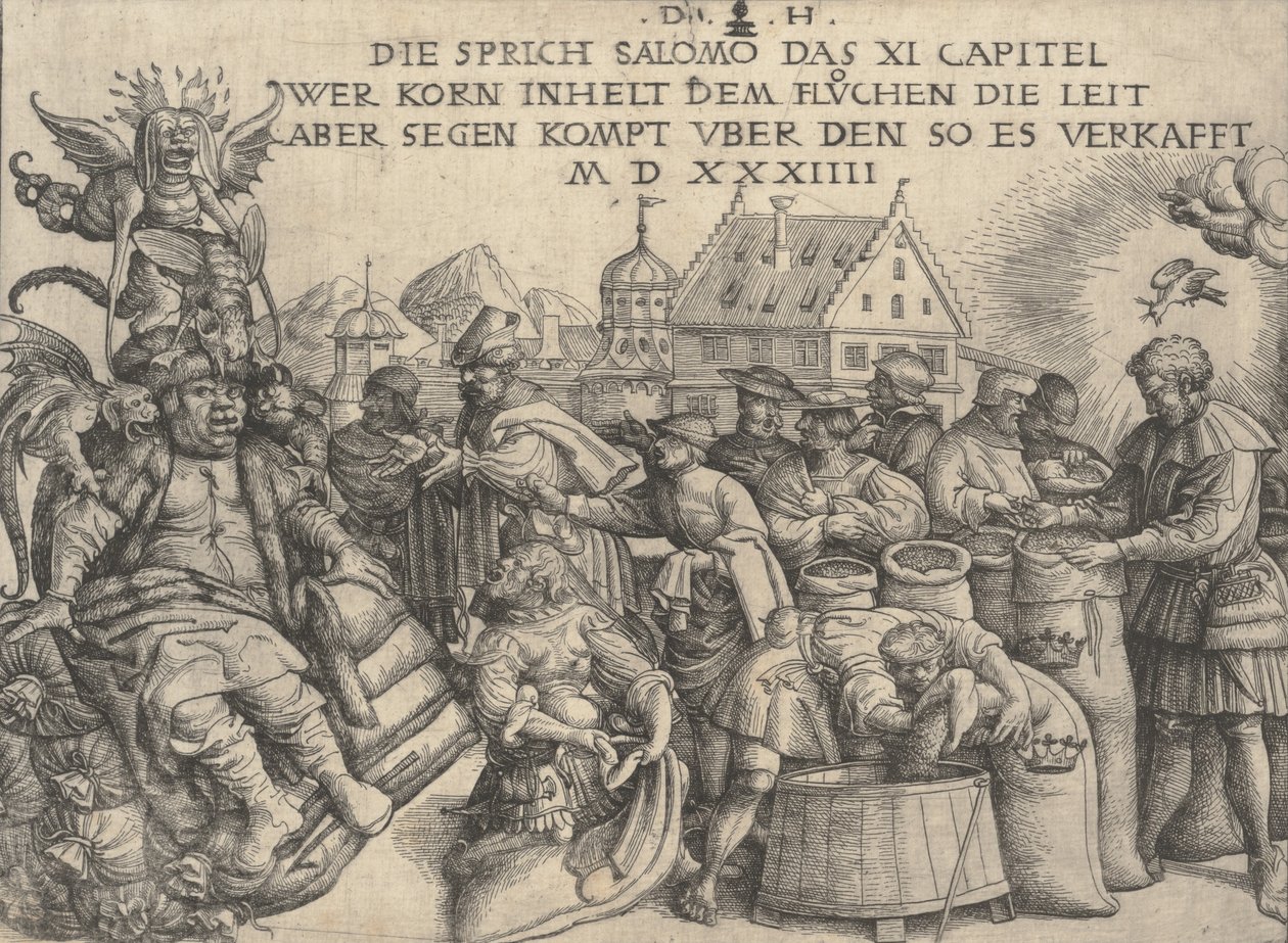 Illustration zu Sprüche 11:26, 1534 von Daniel Hopfer