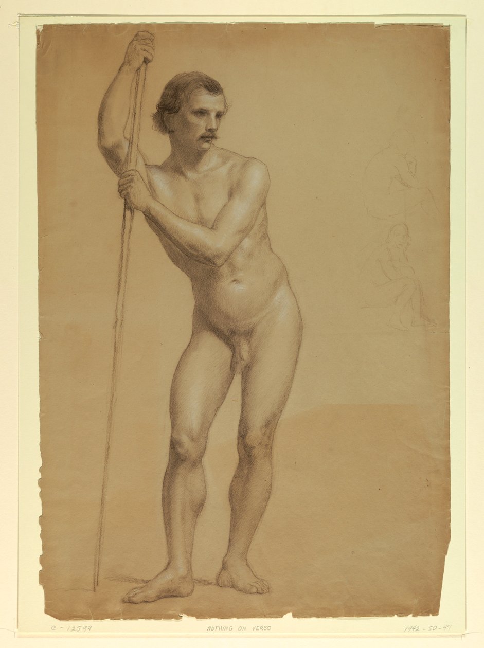 Zeichnung, Männlicher Akt stehend, Zwei S, 1866 von Daniel Huntington