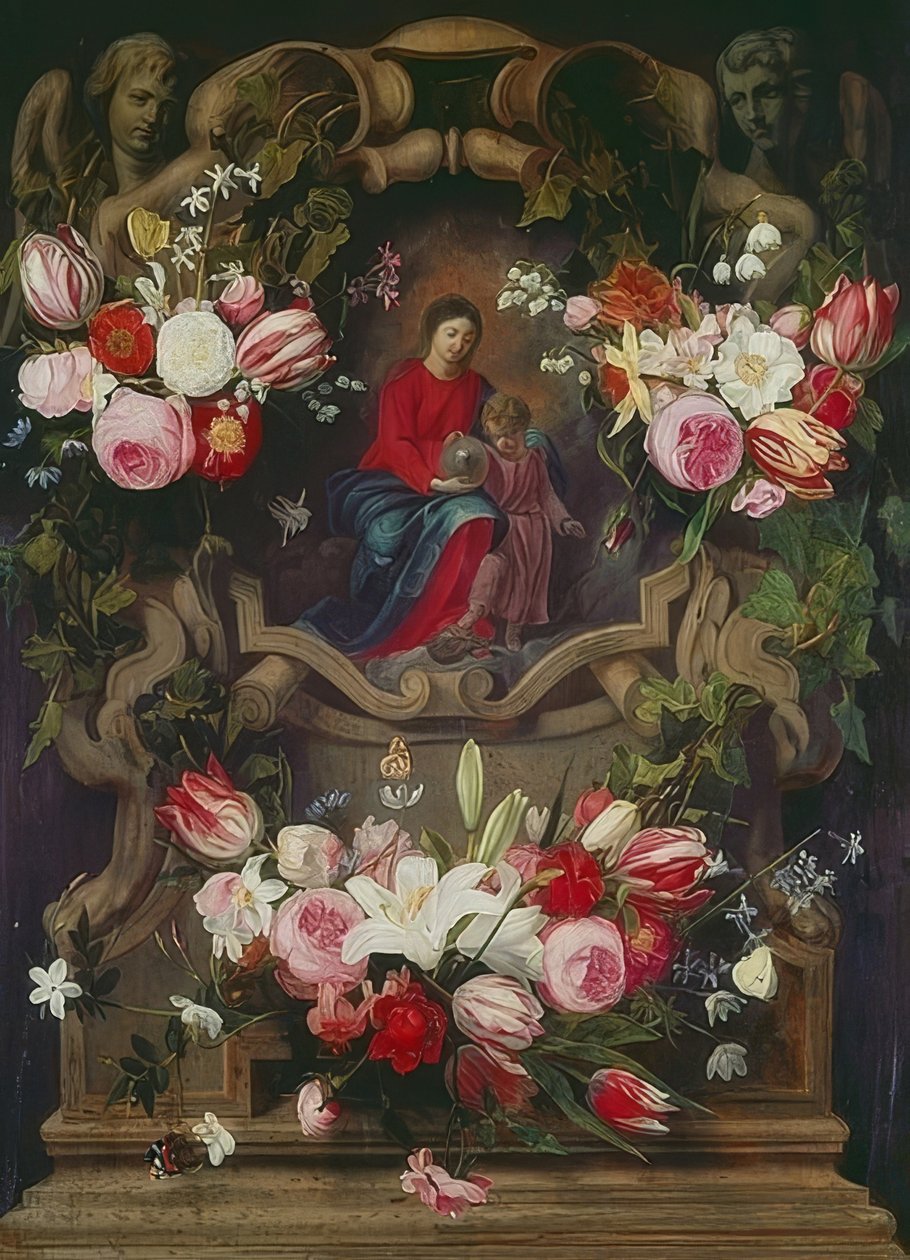 Blumenkranz mit Madonna und Kind von Daniel Seghers