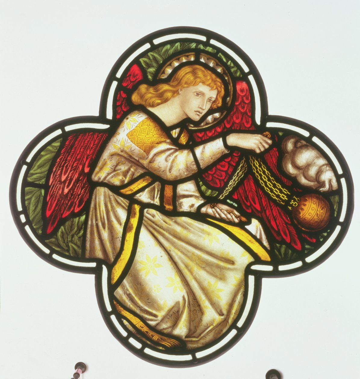 Fenster eines Engels, der ein Weihrauchfass schwingt, hergestellt von der William Morris Fabrik, 1870 (Buntglas) von Dante Gabriel and Burne Jones, Edward Rossetti