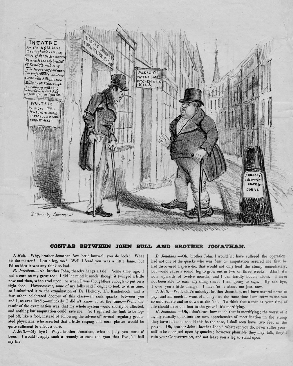 Konfabulation zwischen John Bull und Bruder Jonathan, ca. 1836 von David Claypoole Johnston