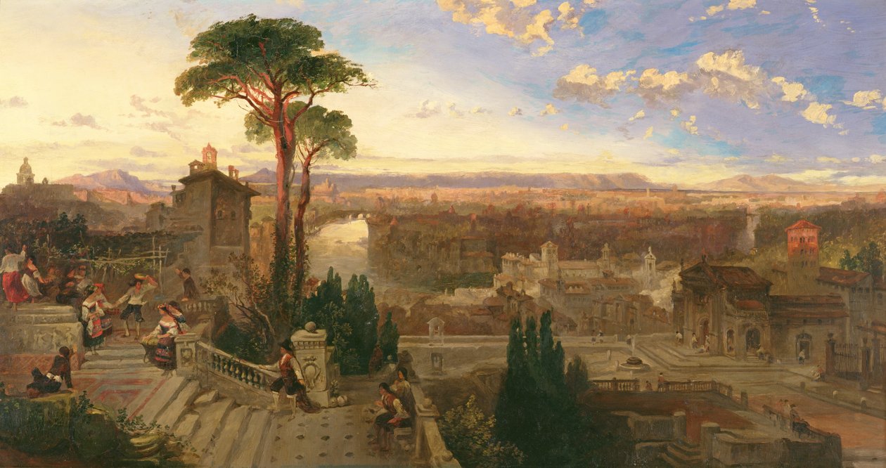 Rom, Dämmerung, Blick vom Kloster San Onofrio auf dem Janiculum, ca. 1853-55 von David Roberts