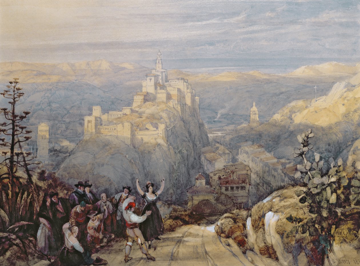 Die Stadt und das Schloss von Loja, Spanien, 1834 von David Roberts