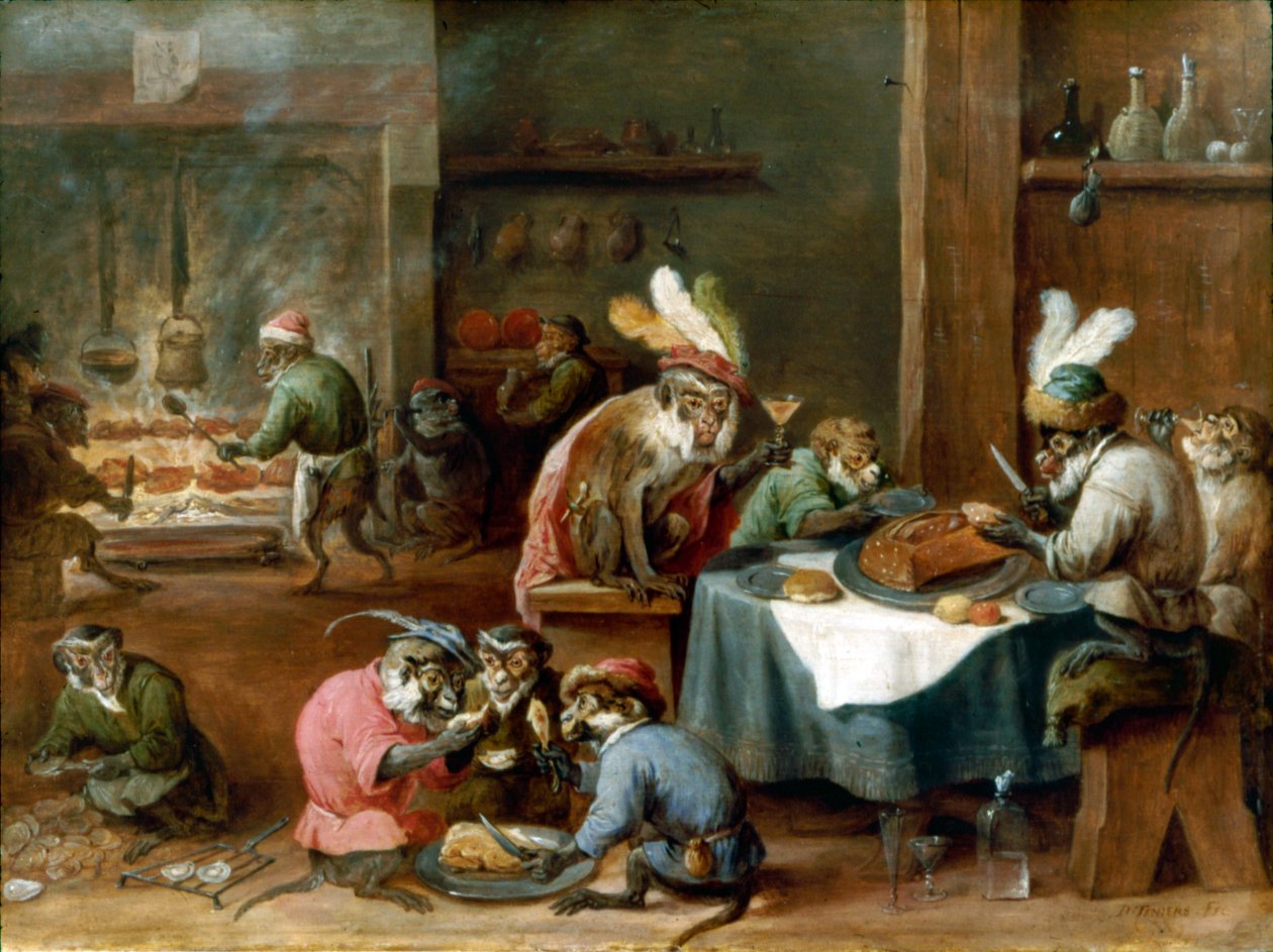 Mahlzeit kostümierter Affen von David Teniers the Younger