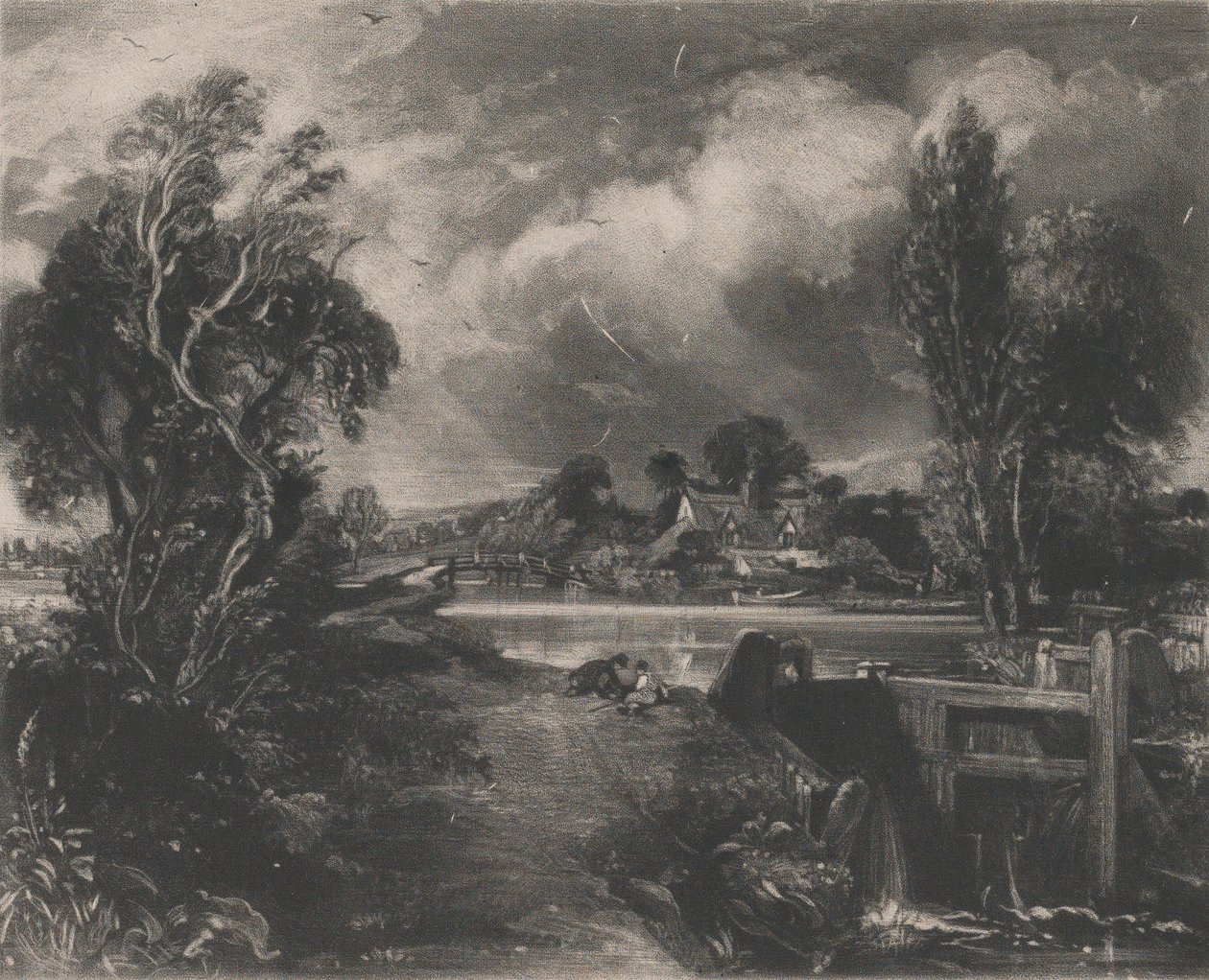 Eine Schleuse an der Stour, 1830 von David Lucas