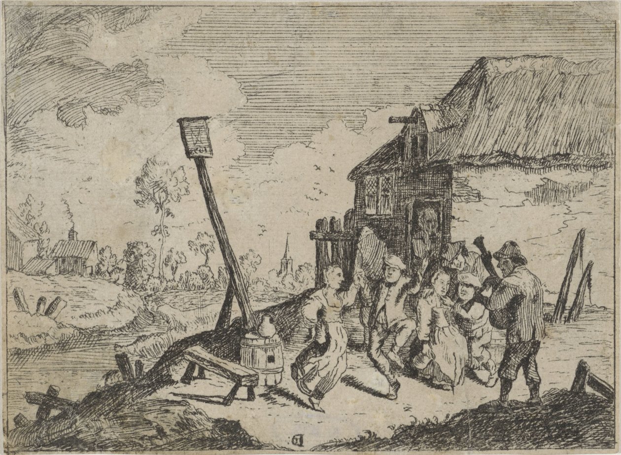 Tanzende Bauern bei einem Gasthaus von David Teniers (II)