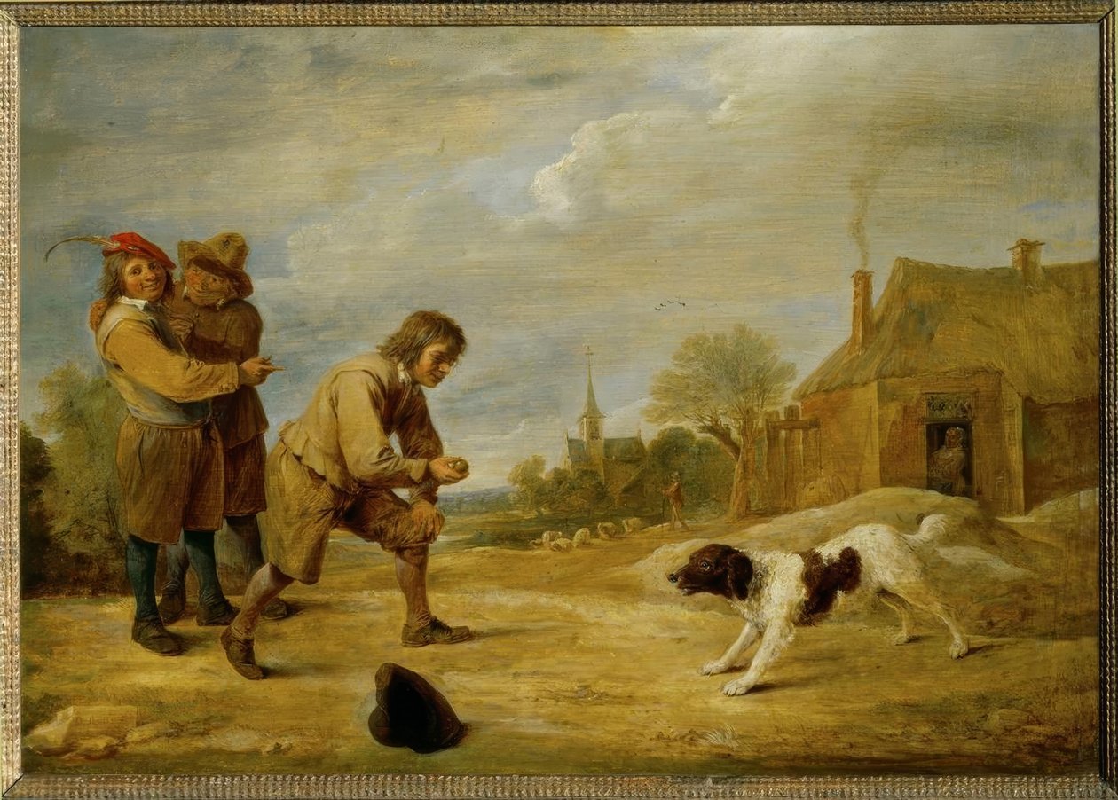Bauernjungen mit einem Hund von David Teniers the Younger