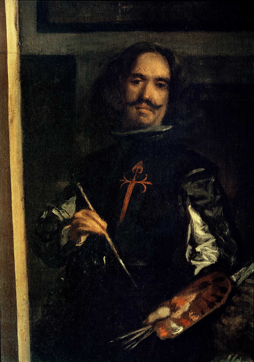 Las Meninas oder Die Familie von Philipp IV., Detail des Künstlers an seiner Staffelei, ca. 1656 (Detail) von Diego Velázquez