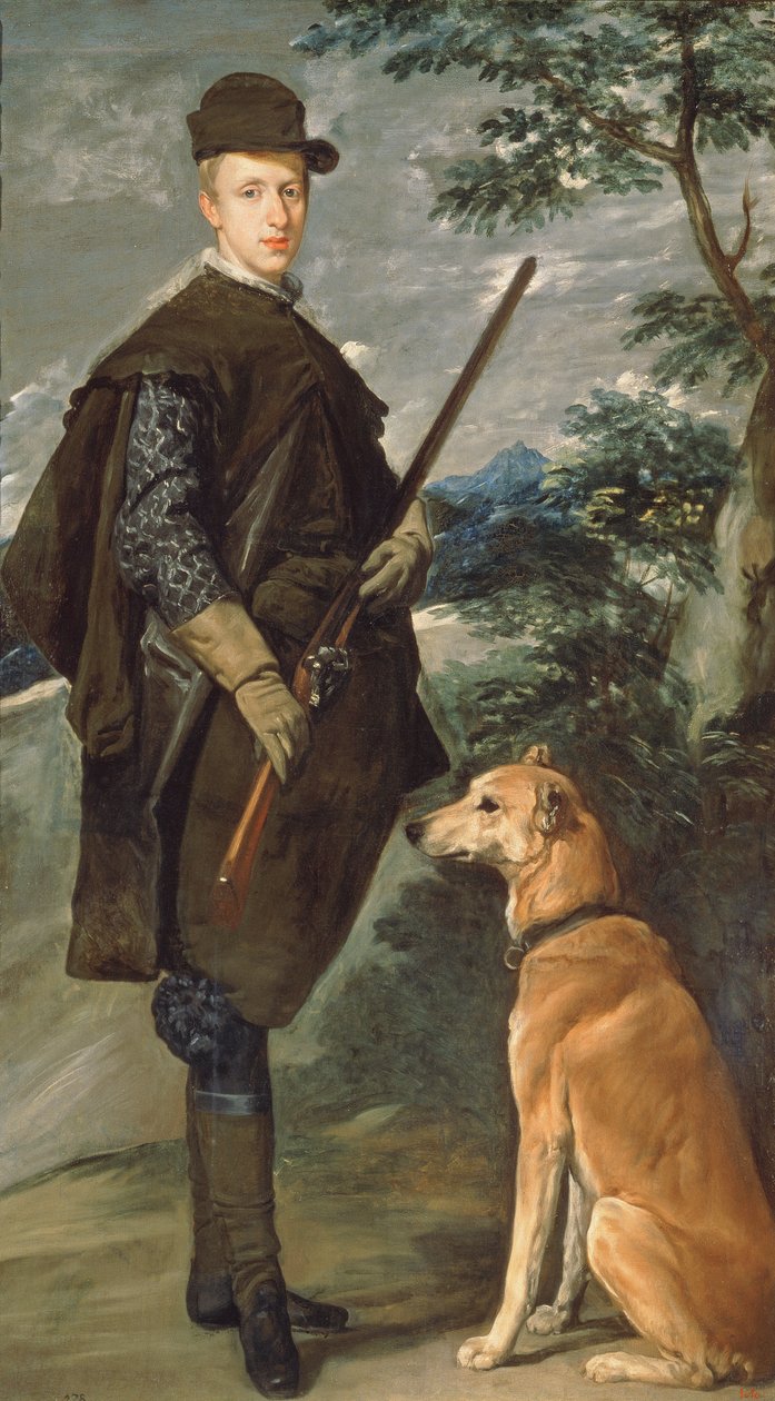 Porträt von Kardinal Infant Ferdinand (1609-41) von Österreich mit Gewehr und Hund von Diego Velázquez