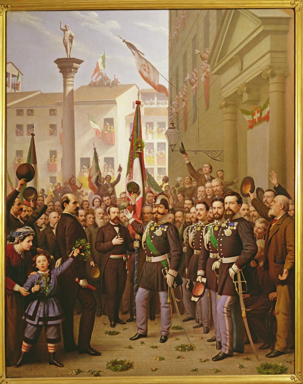 Viktor Emanuel II. dekoriert die Fahne mit der Goldmedaille am 10. Juni 1848 in Vicenza von Domenico Peterlin