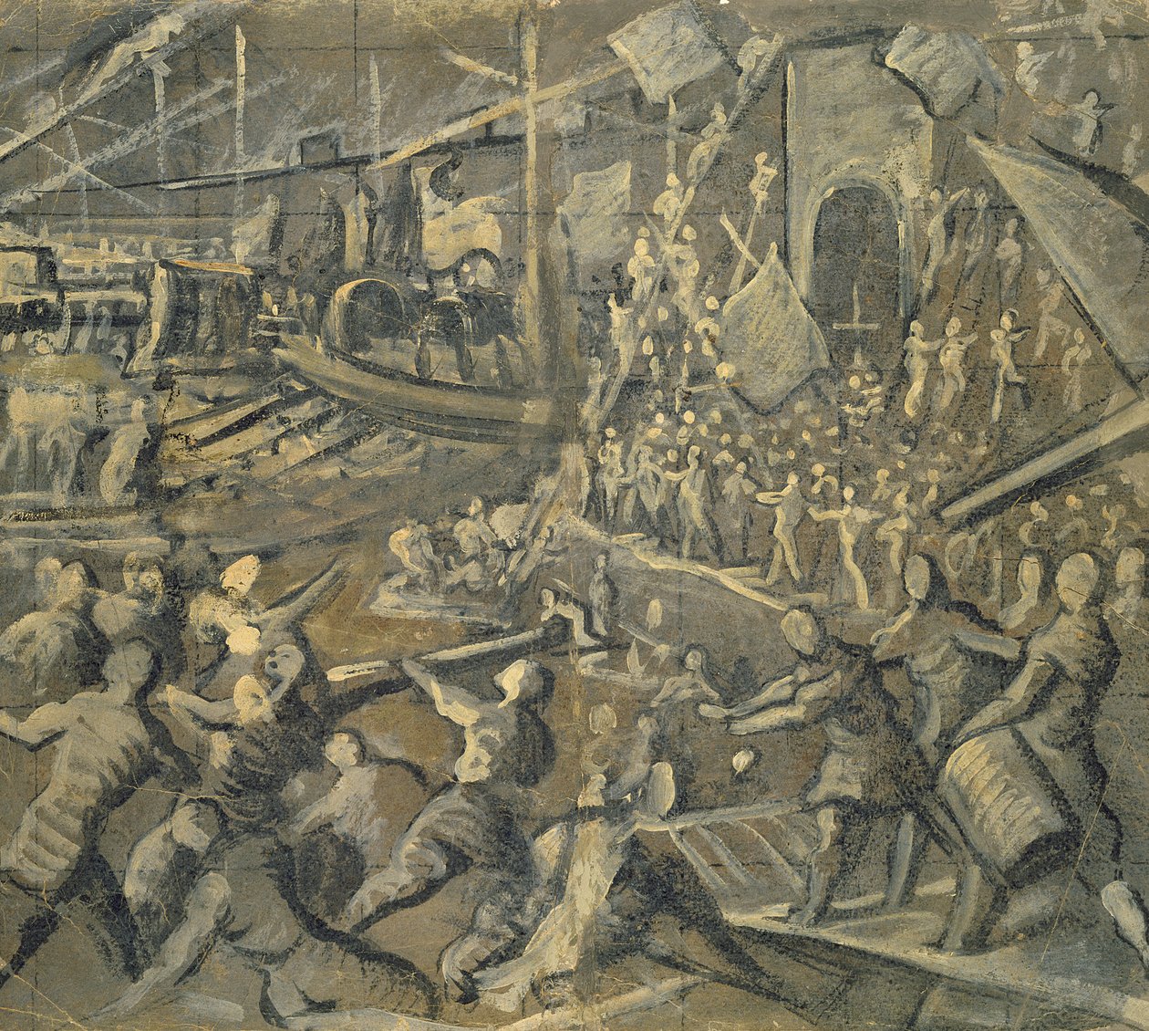 Die Eroberung von Konstantinopel durch die Venezianer im Jahr 1204, 1598-1605 (Tinte und Tempera auf braunem Papier) von Domenico Robusti Tintoretto