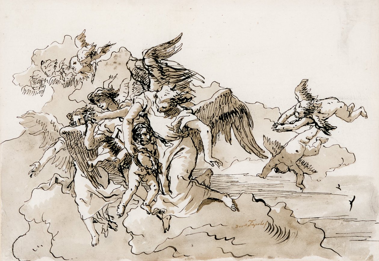 Fliegende Engel und Putti von Domenico Tiepolo