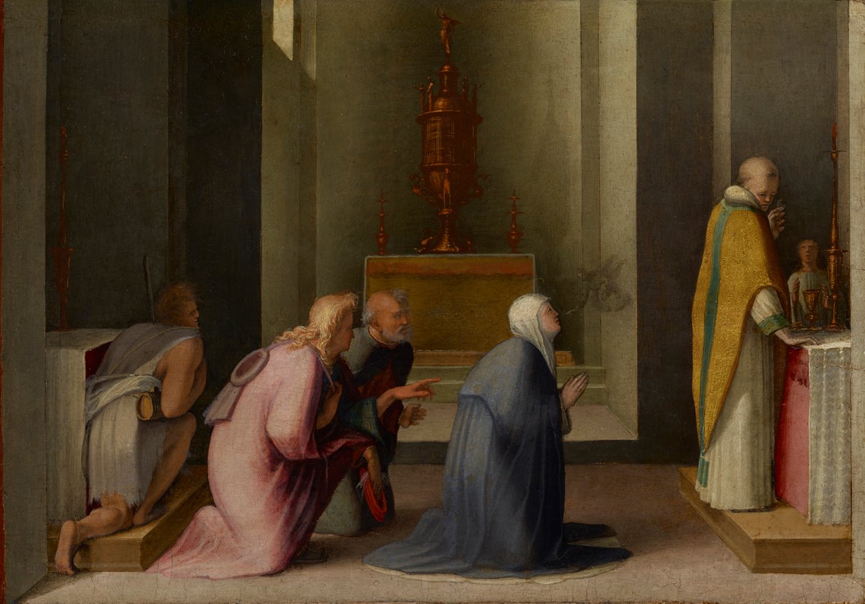 Die wunderbare Kommunion der Heiligen Katharina von Siena von Domenico di Pace Beccafumi  