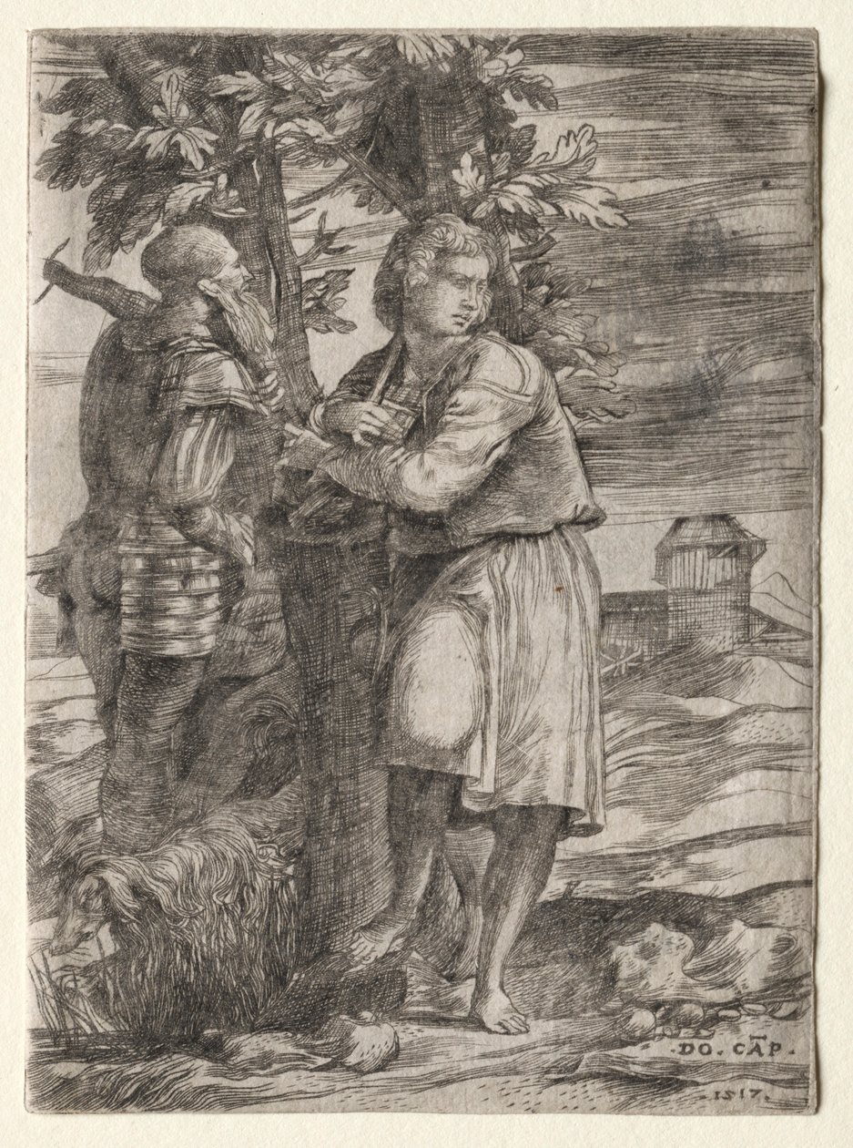 Hirte und alter Krieger, 1517 von Domenico Campagnola