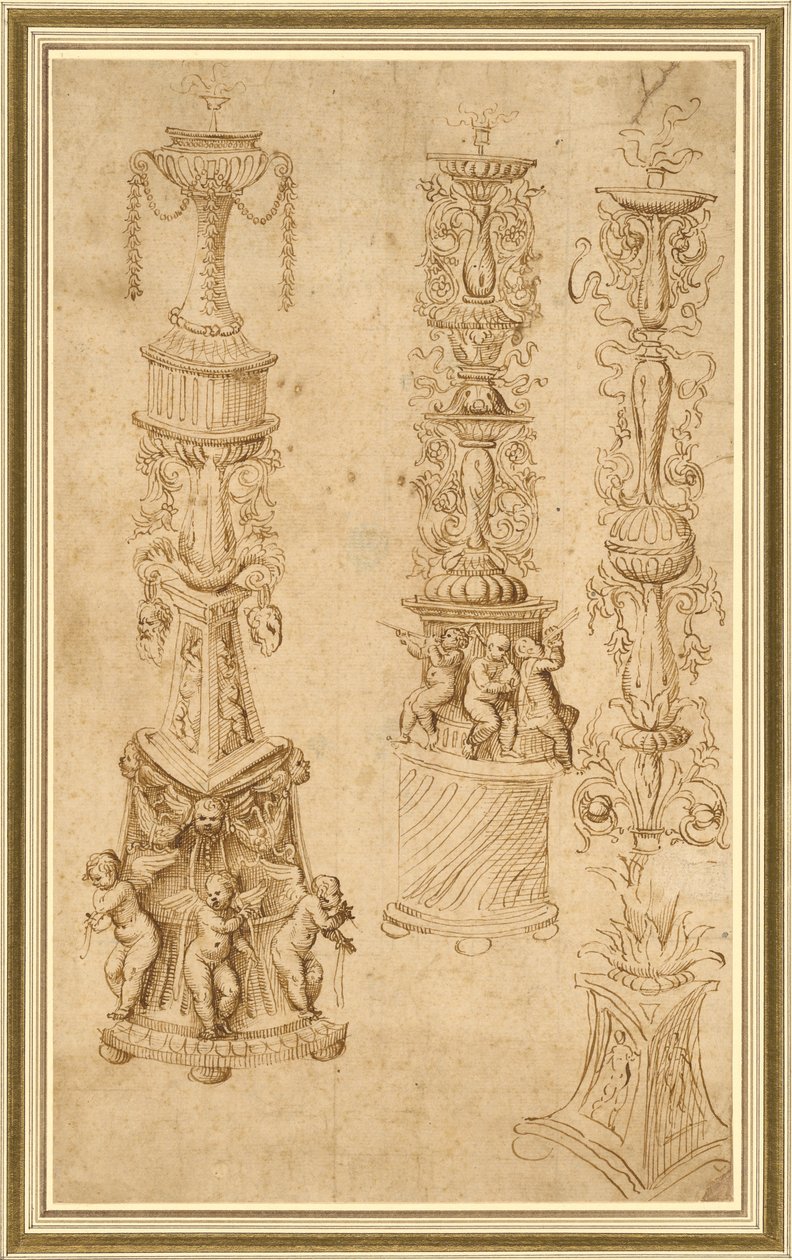 Studien von drei Kerzenhaltern von Domenico Campagnola