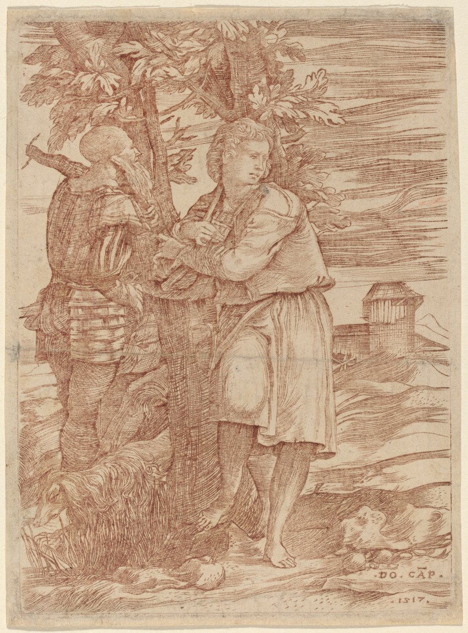 Der Hirte und der alte Krieger von Domenico Campagnola