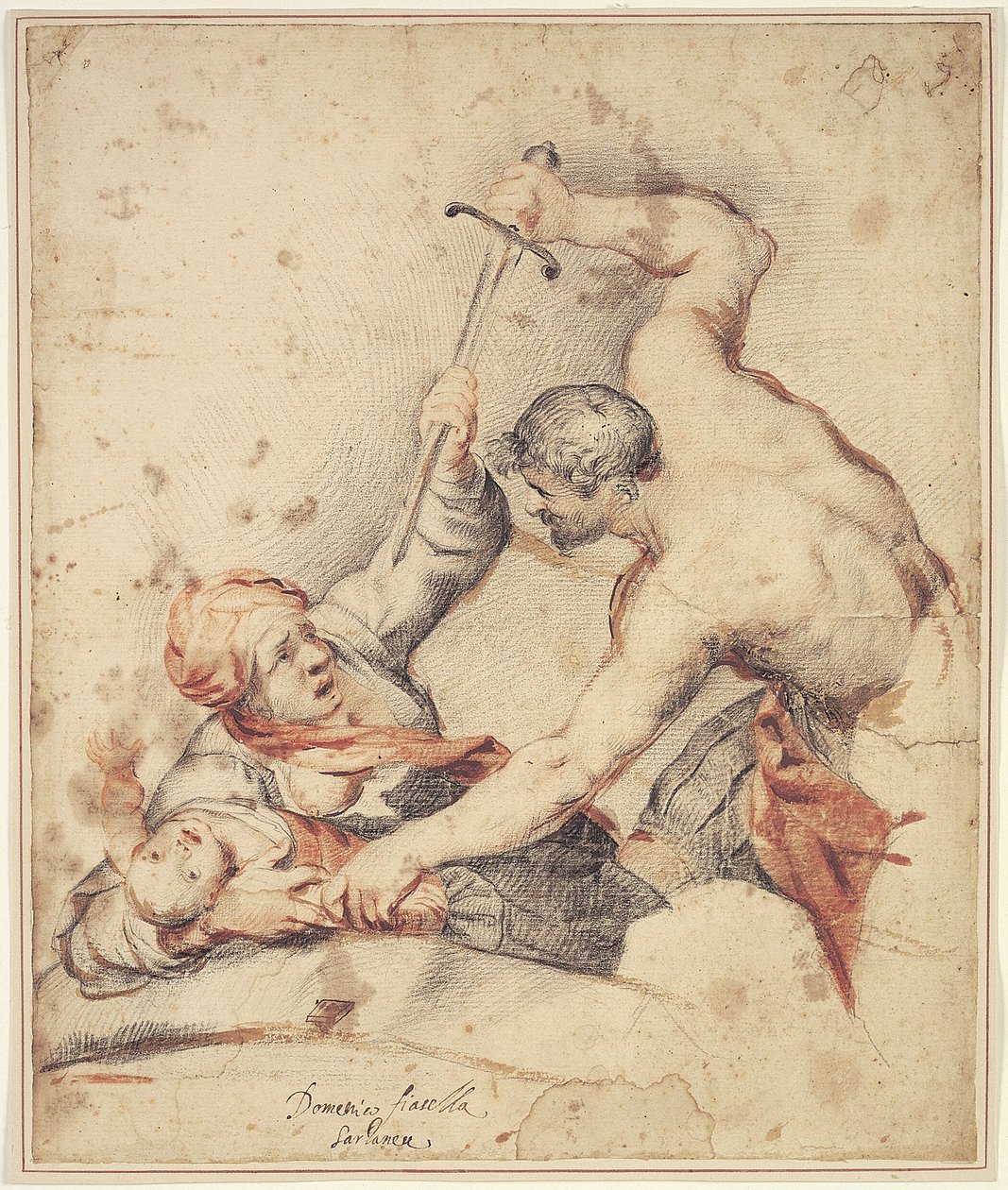Mann greift Mutter und Kind an von Domenico Fiasella