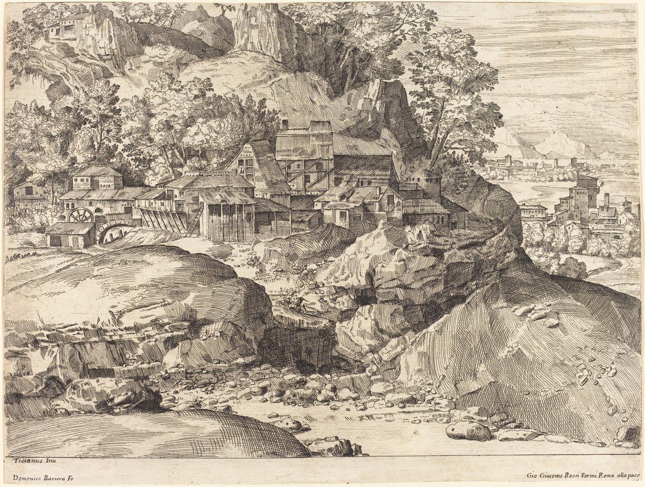 Landschaft mit einer Mühle von Dominique Barrière after Titian